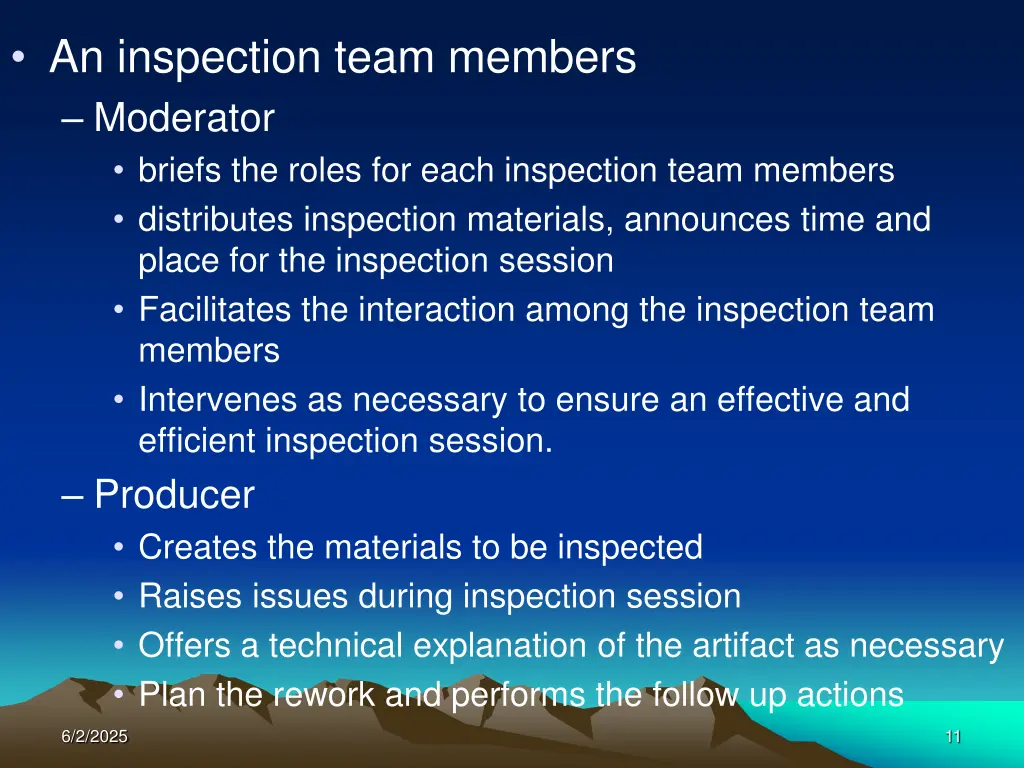 an inspection team members moderator briefs