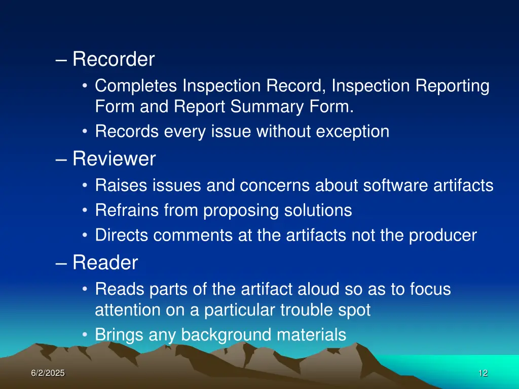 recorder completes inspection record inspection