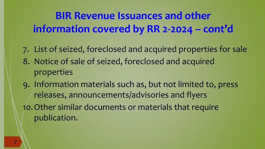 bir revenue issuances and other information 1