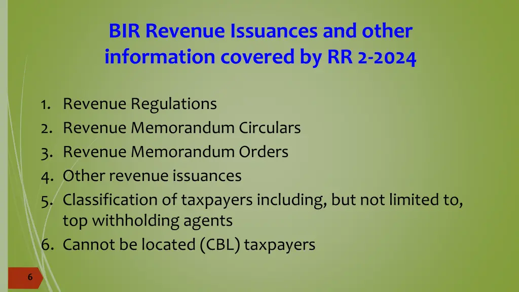 bir revenue issuances and other information
