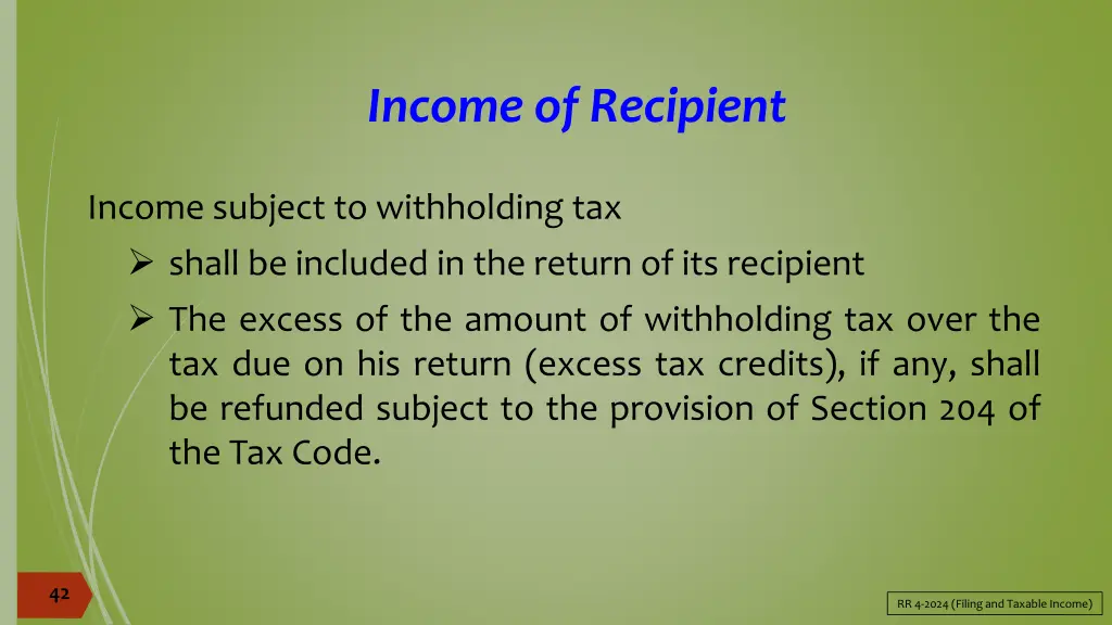 income of recipient