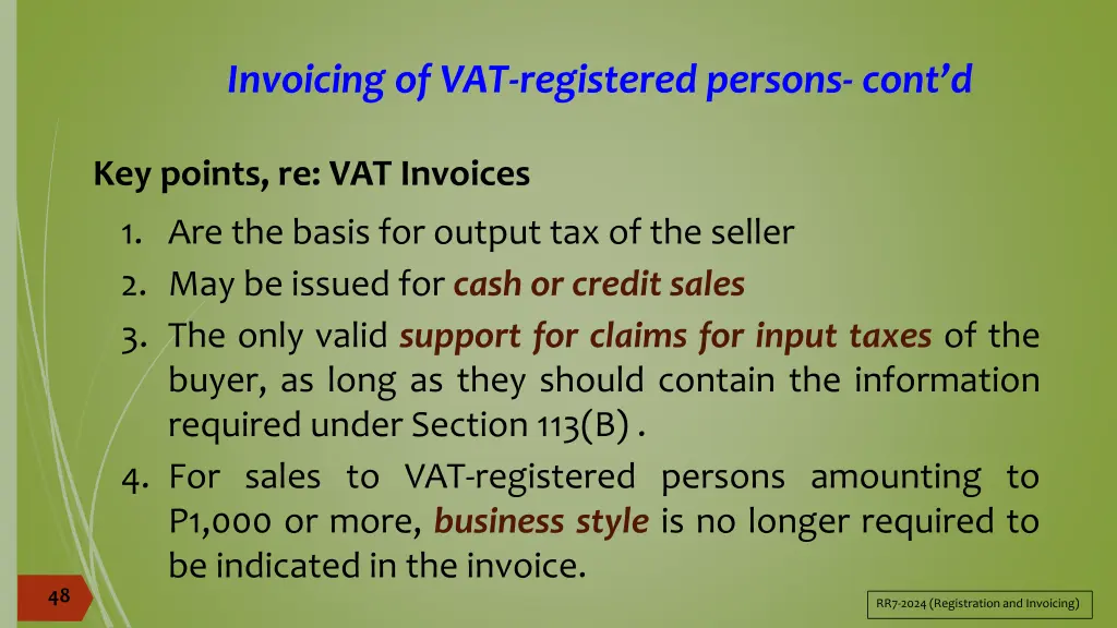 invoicing of vat registered persons cont d