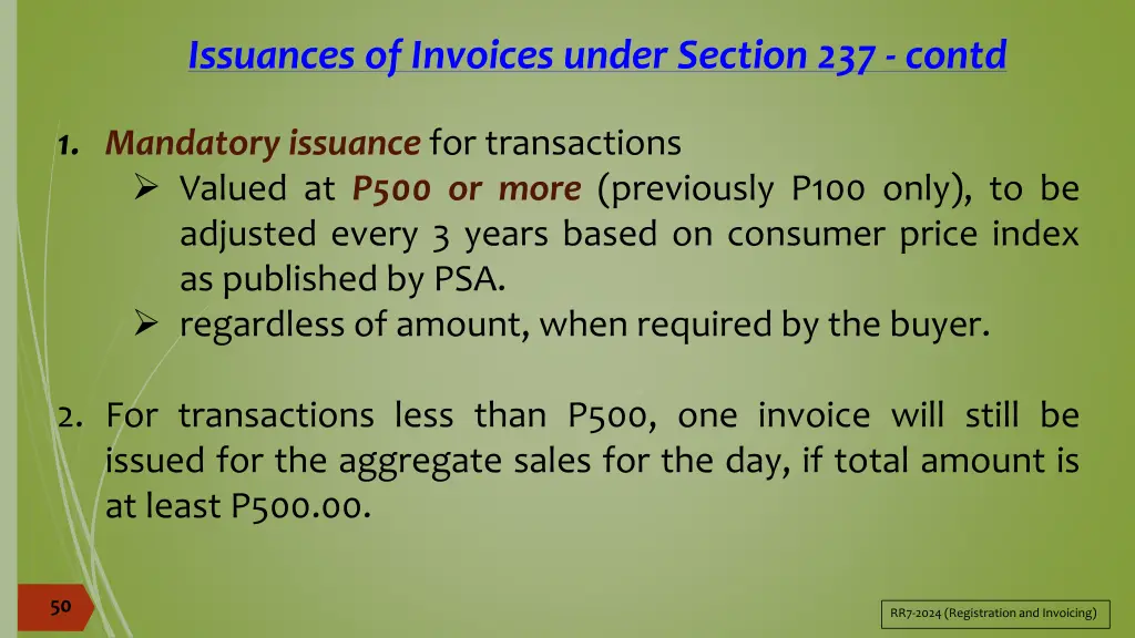 issuances of invoices under section 237 contd