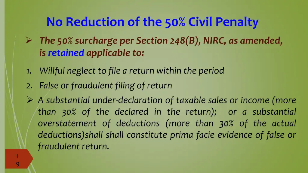 no reduction of the 50 civil penalty