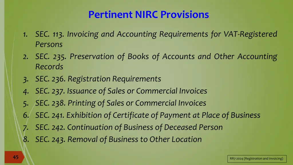 pertinent nirc provisions