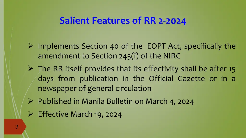 salient features of rr 2 2024