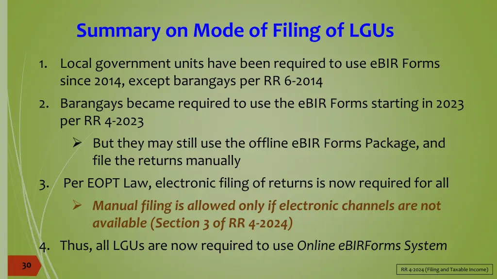 summary on mode of filing of lgus