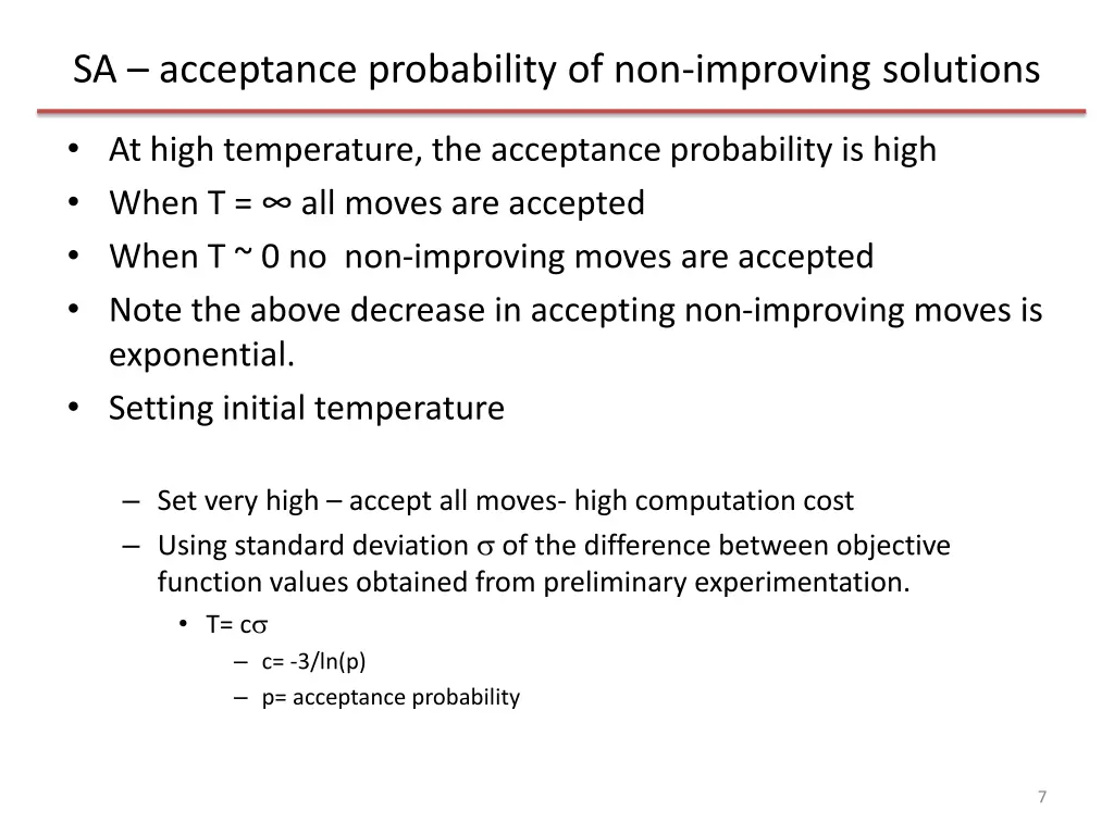 sa acceptance probability of non improving