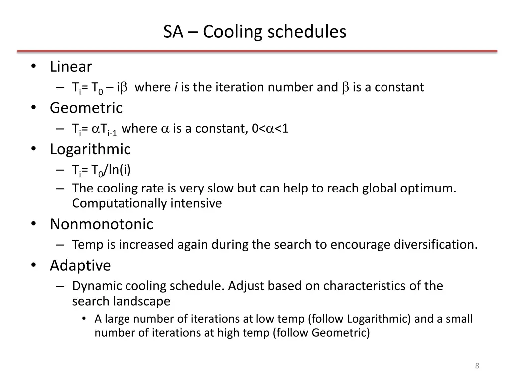 sa cooling schedules