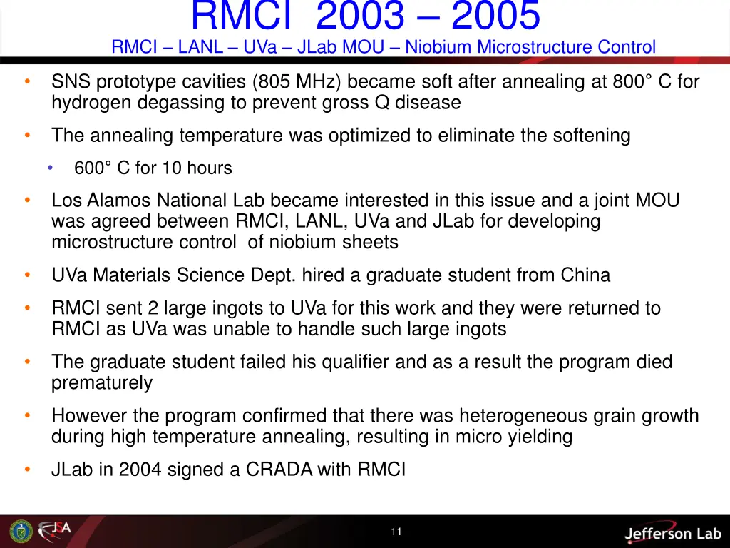 rmci 2003 2005 rmci lanl uva jlab mou niobium