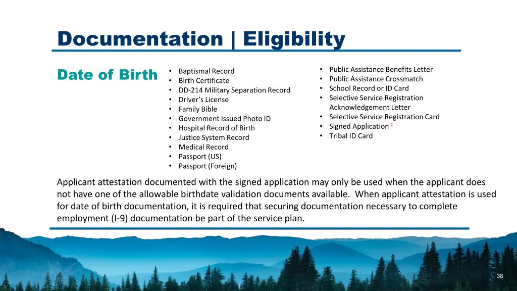 documentation eligibility