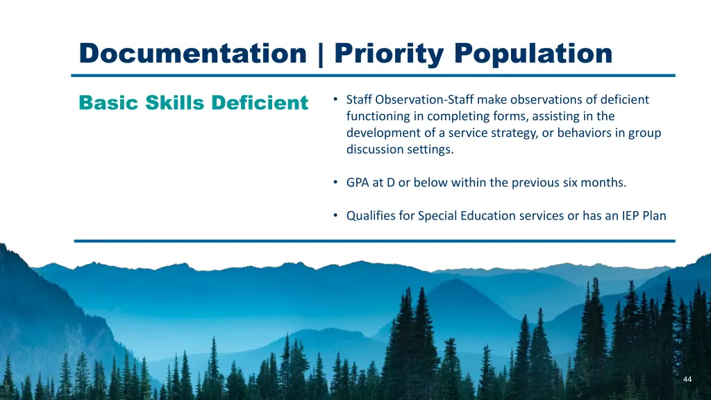 documentation priority population 3