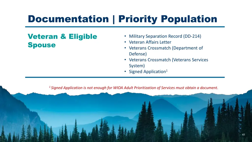 documentation priority population