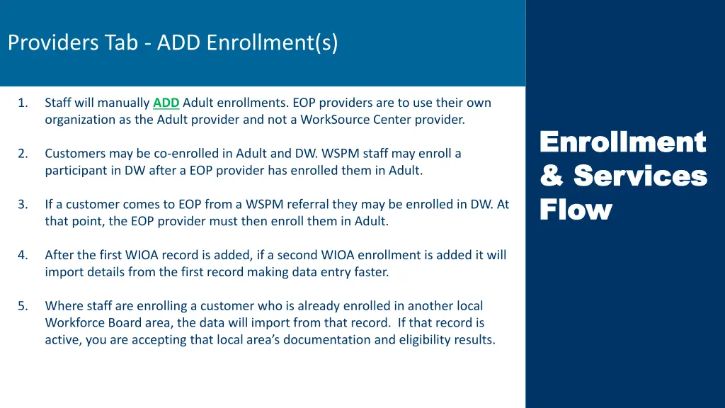 providers tab add enrollment s