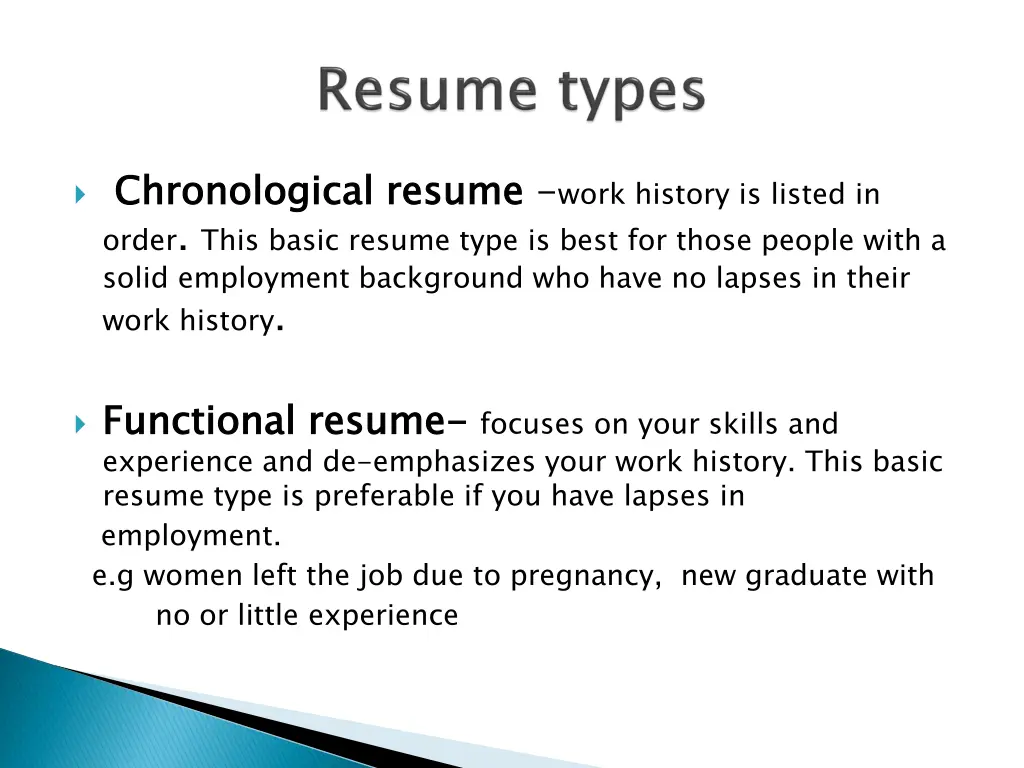 c chronological order this basic resume type