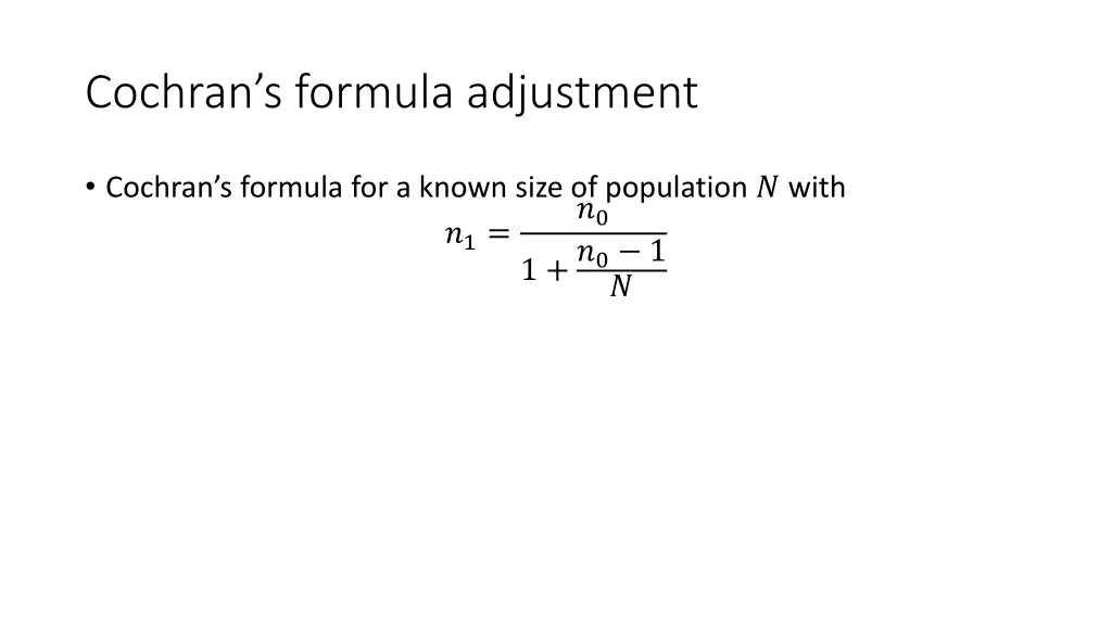 cochran s formula adjustment