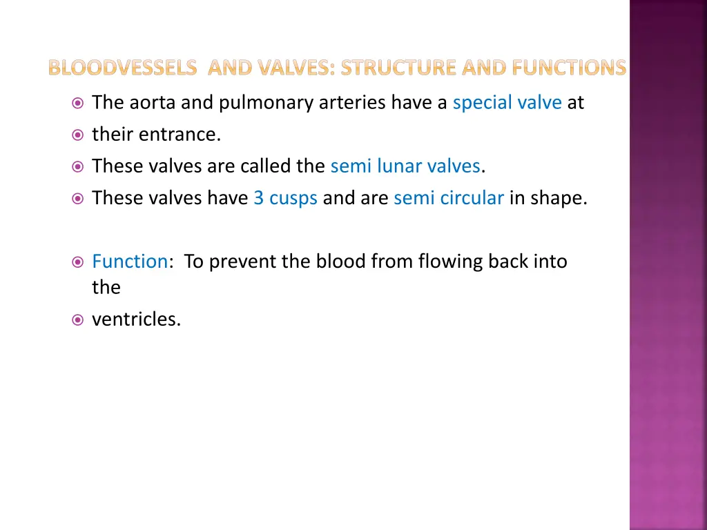 bloodvessels and valves structure and functions