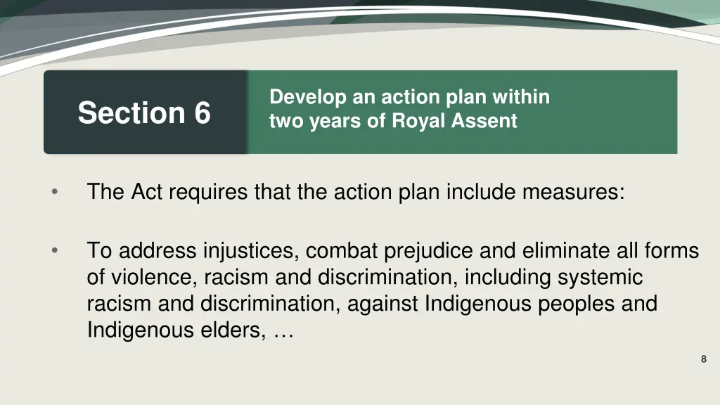 develop an action plan within two years of royal