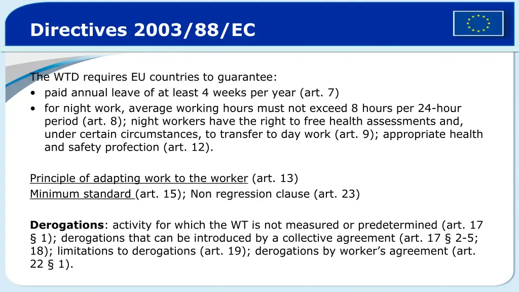 directives 2003 88 ec 1