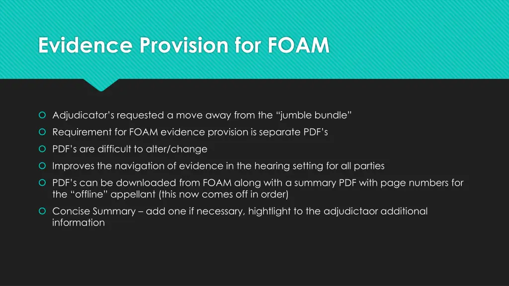 evidence provision for foam