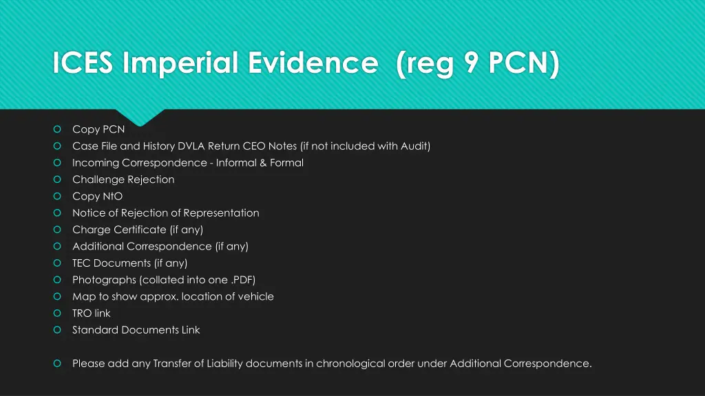ices imperial evidence reg 9 pcn