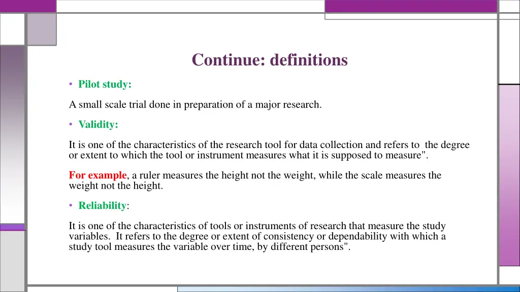 continue definitions 1