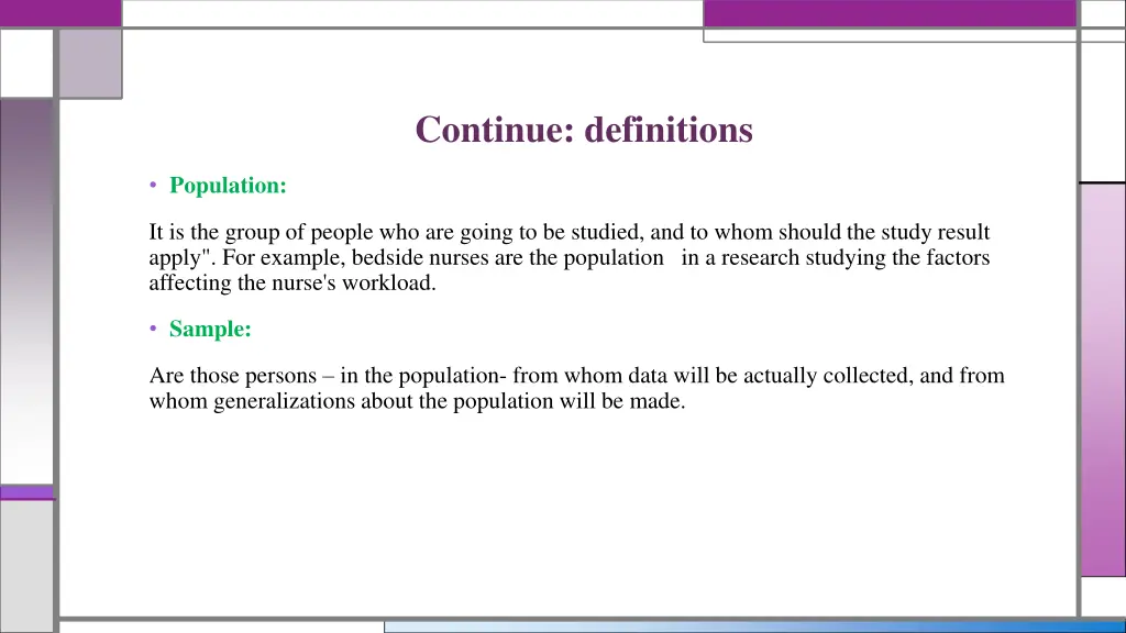 continue definitions 2