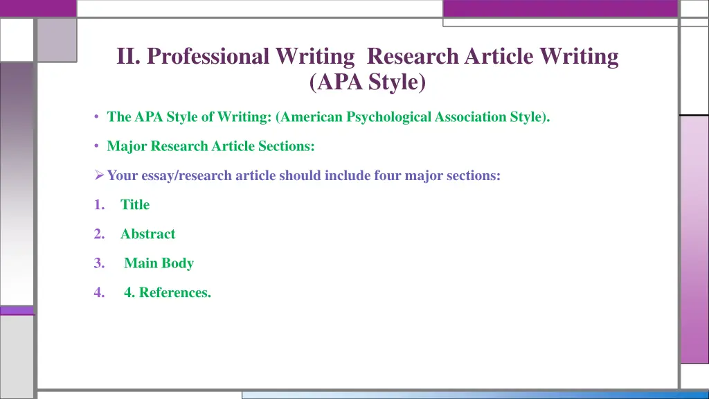 ii professional writing research article writing