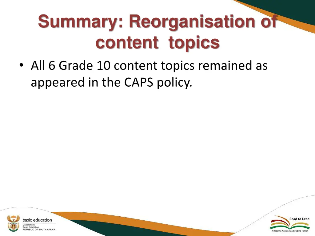 summary reorganisation of content topics