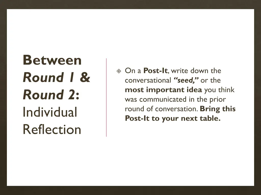 between round 1 round 2 individual reflection