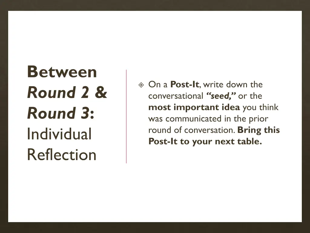 between round 2 round 3 individual reflection