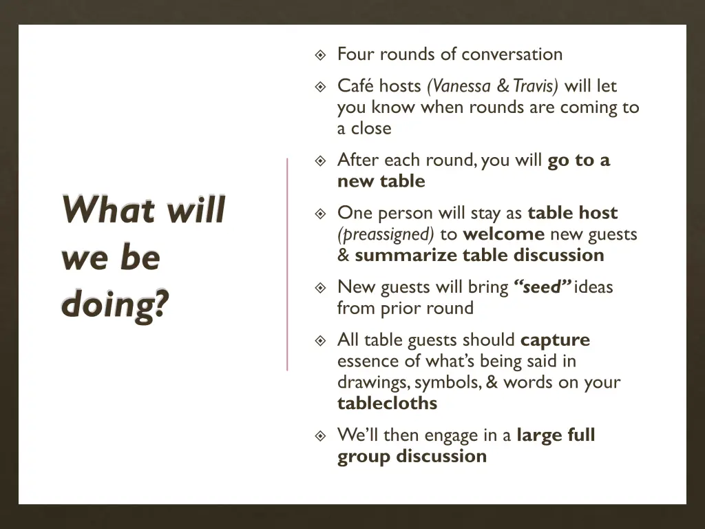 four rounds of conversation caf hosts vanessa
