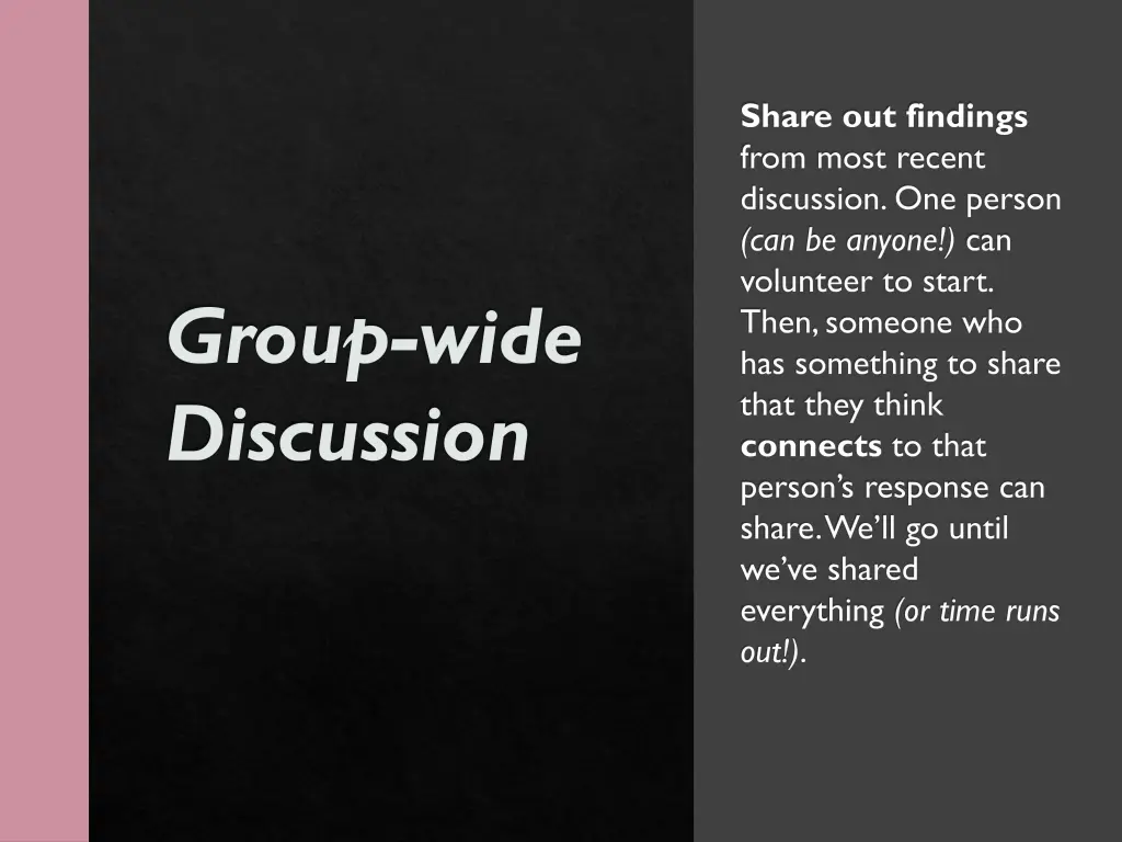 share out findings from most recent discussion