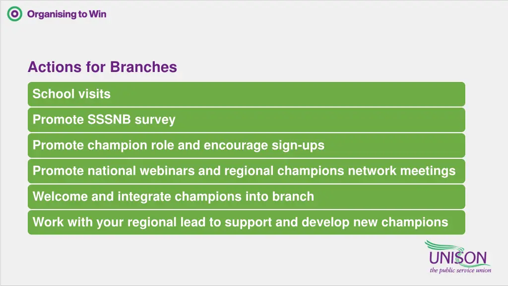 actions for branches