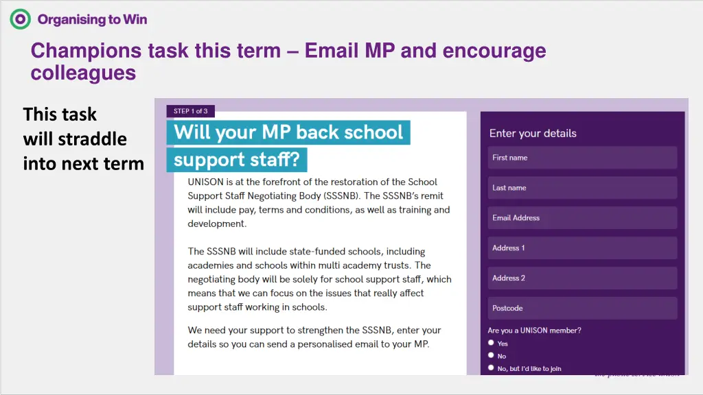 champions task this term email mp and encourage
