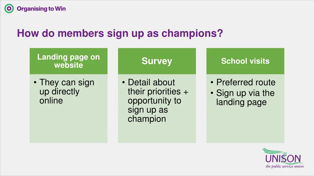 how do members sign up as champions