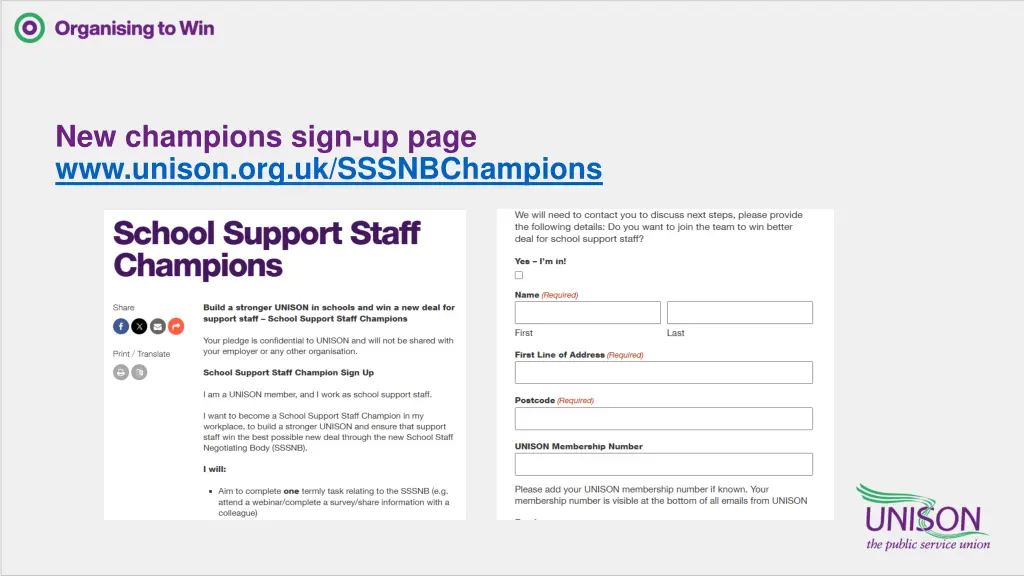 new champions sign up page www unison