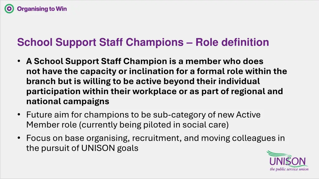 school support staff champions role definition
