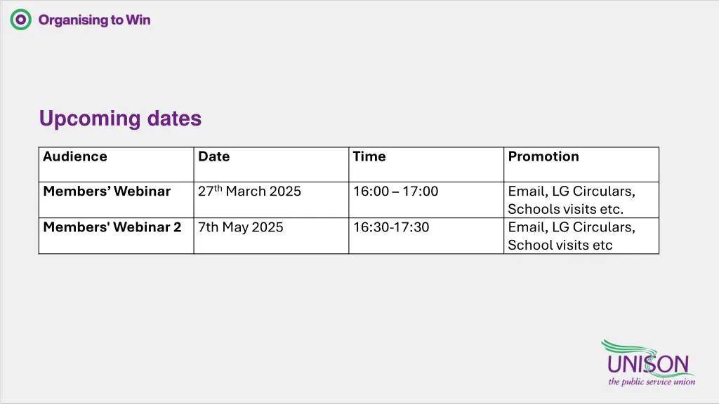 upcoming dates