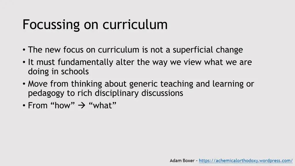 focussing on curriculum