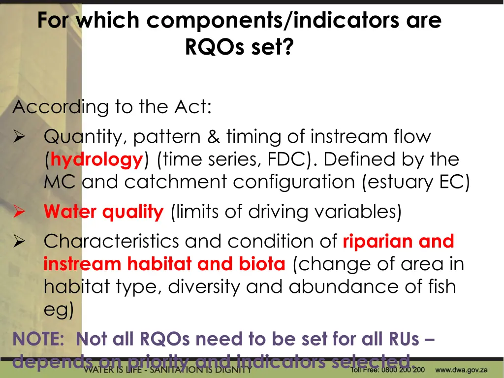 for which components indicators are rqos set