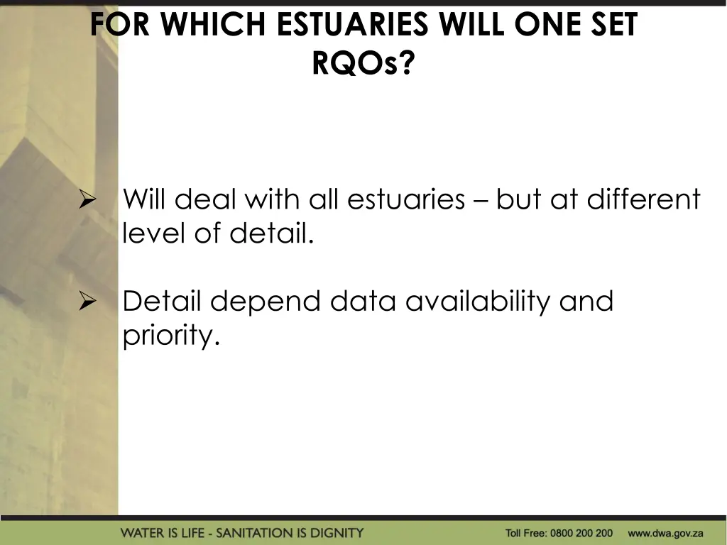 for which estuaries will one set rqos