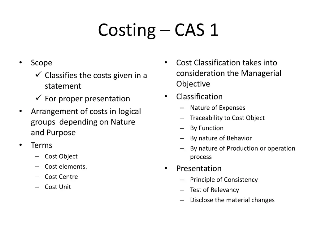 costing cas 1