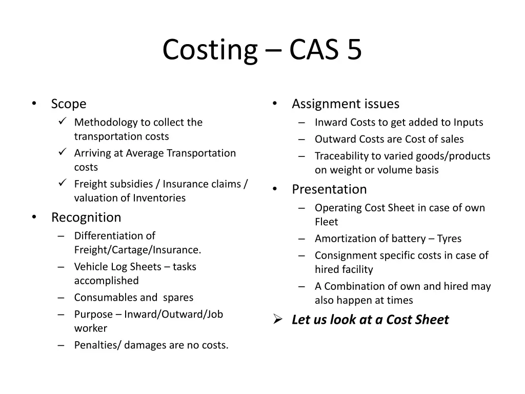 costing cas 5