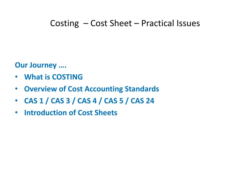 costing cost sheet practical issues