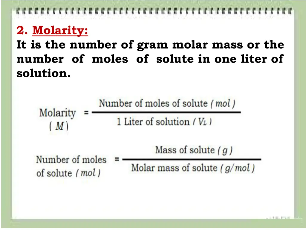 2 molarity it is the number of gram molar mass