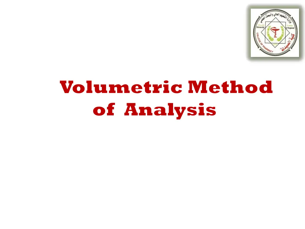 volumetric m volumetric method of analysis