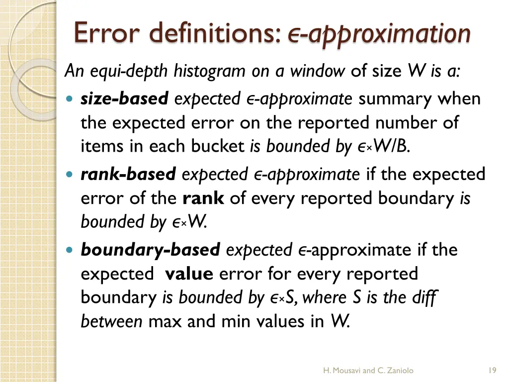error definitions approximation an equi depth