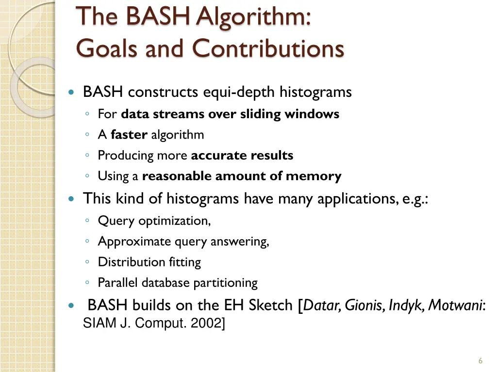 the bash algorithm goals and contributions