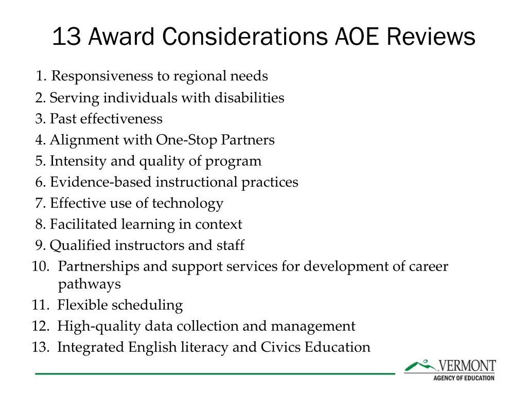 13 award considerations aoe reviews